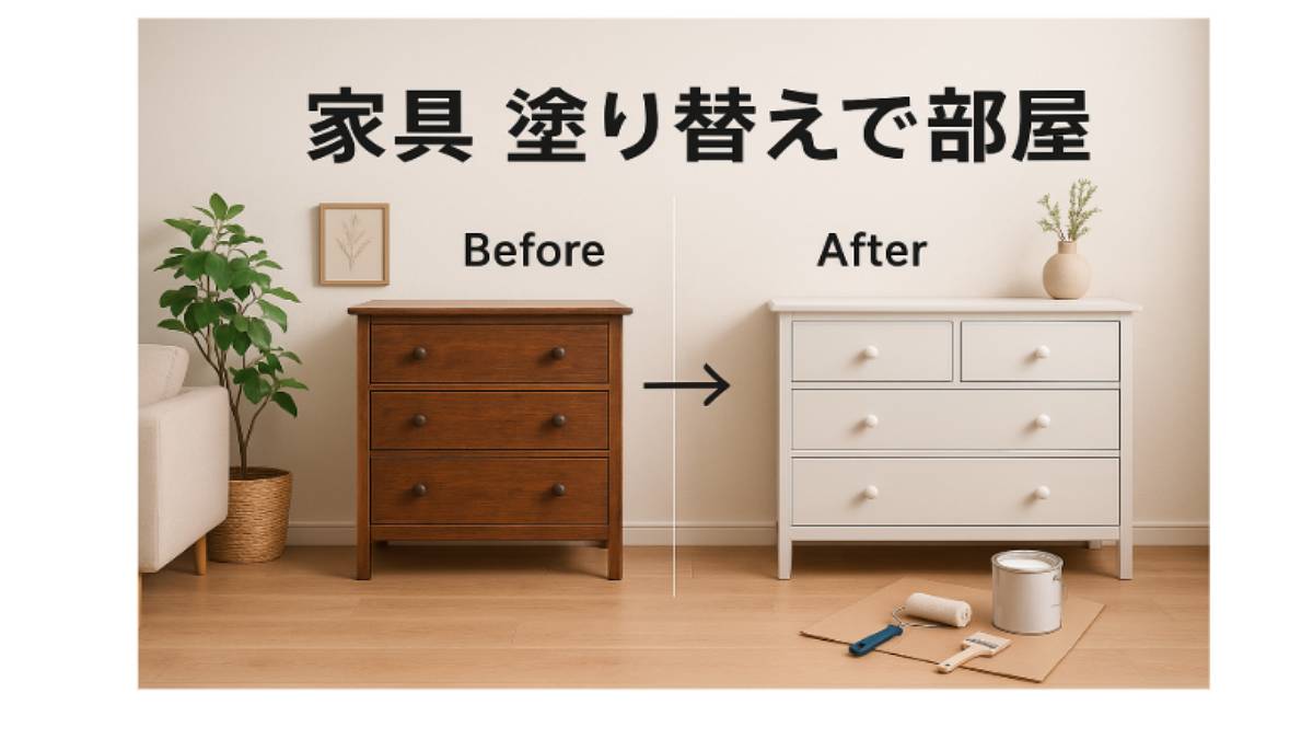 家具を塗り替えることで部屋の印象を劇的に変えるビフォーアフターの比較画像