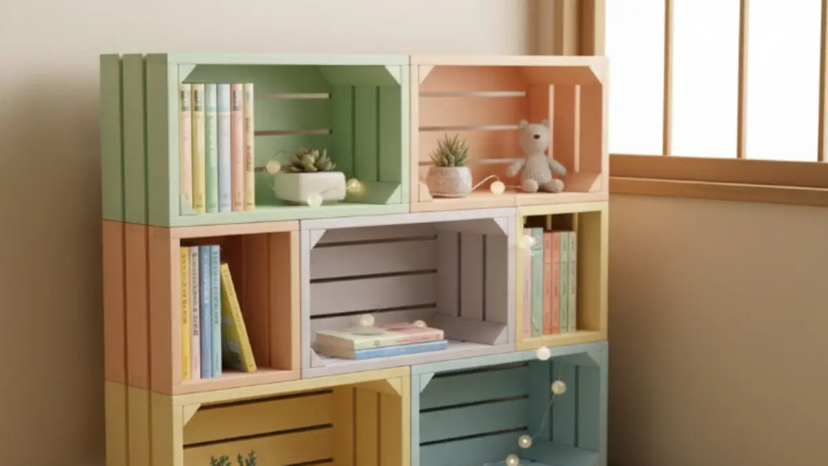 100均すのこ・木箱を使った手軽な本棚DIYイメージ