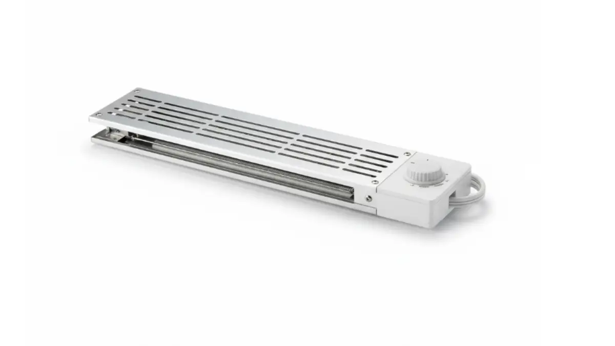 薄型の後付けこたつヒーターをテーブル裏に取り付けられる省スペース設計のモデル画像