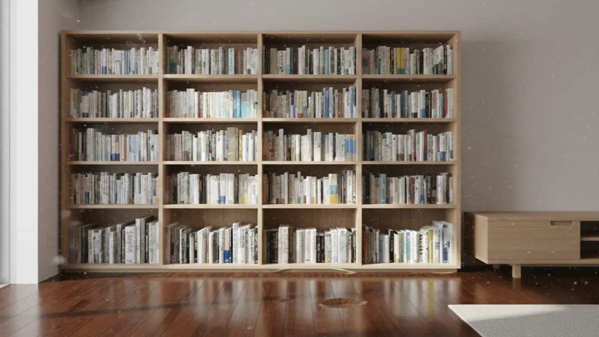 本棚の脚周辺で床がわずかに沈んでいる状態