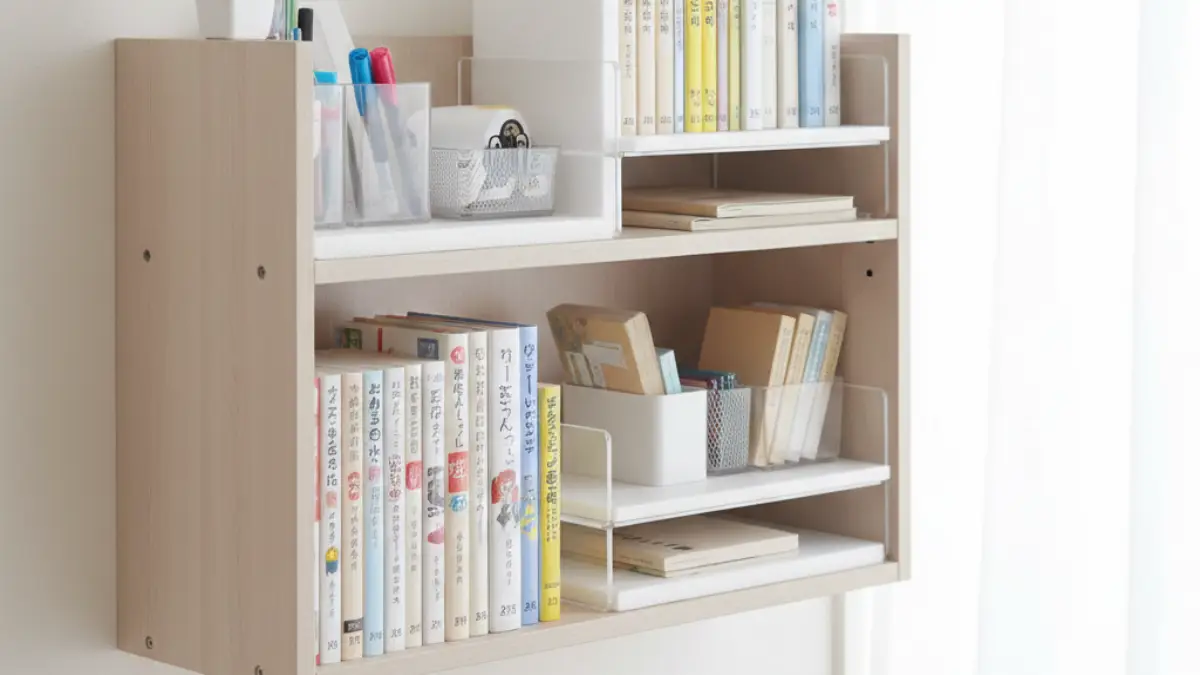 100均アイテムで本棚を二段にする収納アイデア