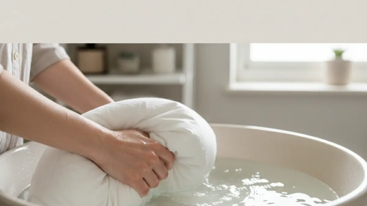 洗濯ネットに入れたニトリの枕を洗濯機で洗う基本手順のイメージ