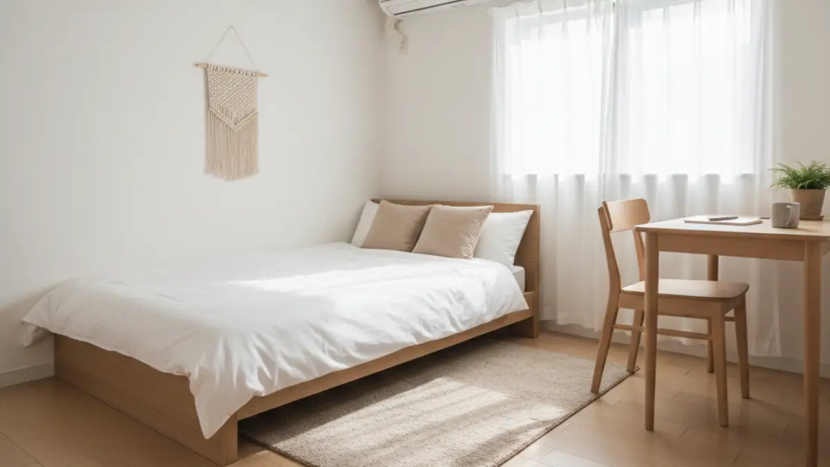 6畳の部屋でベッドとデスクを無理なく配置したレイアウト例