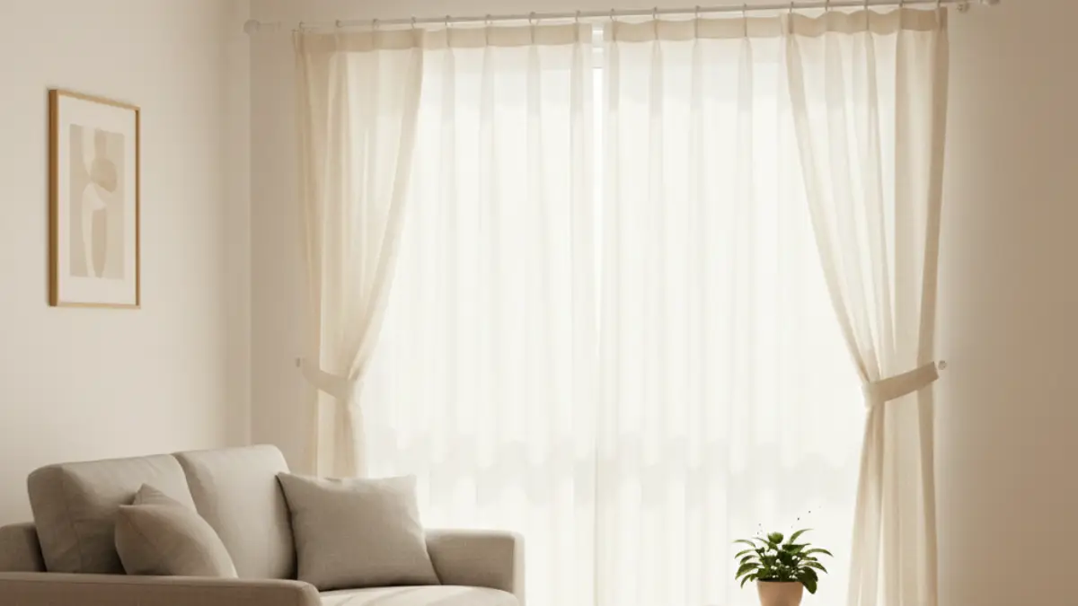 カーテンレール設置後の完成イメージ カーテンレール設置後にカーテンを掛けた部屋の完成イメージ