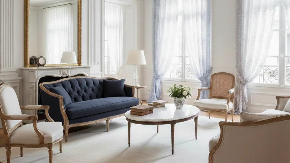 フレンチシックの配色で整えた上品なフランス風インテリアの部屋
