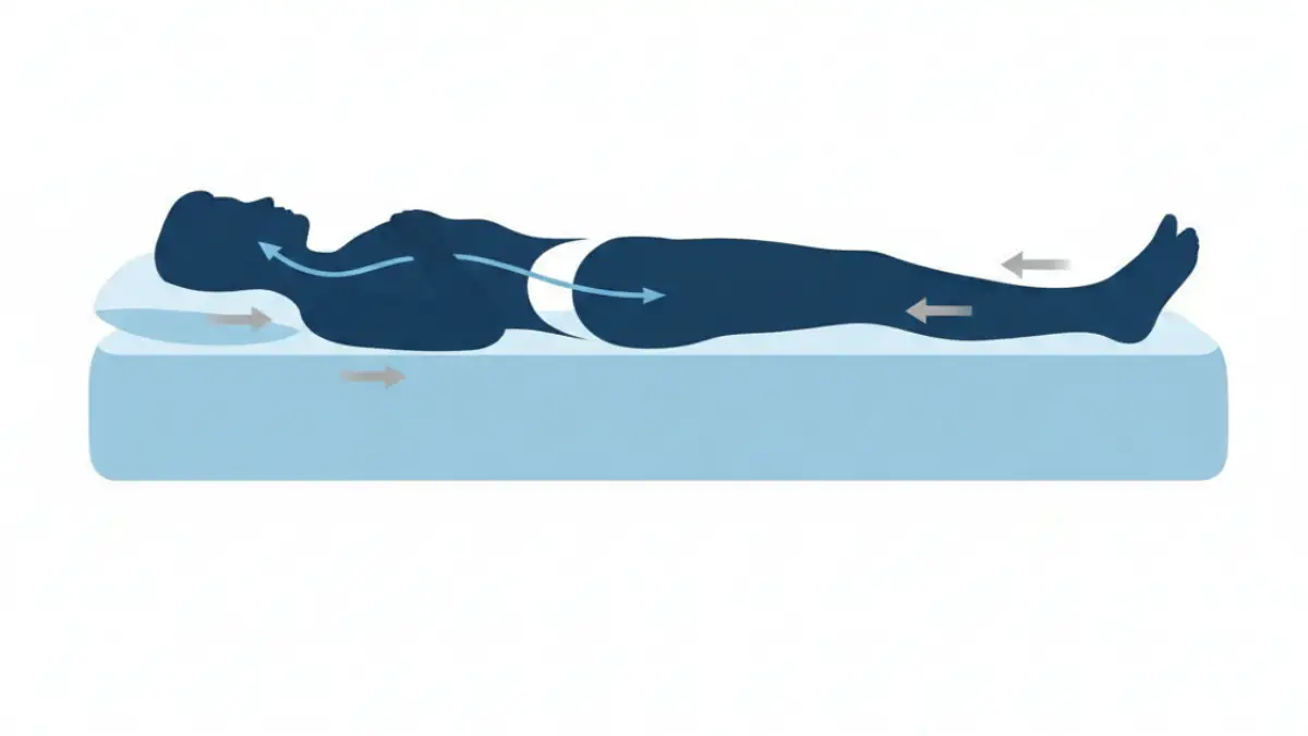 硬すぎるマットレスで腰が浮く状態 硬すぎるマットレスで腰が浮き負担が集中している寝姿勢の図解