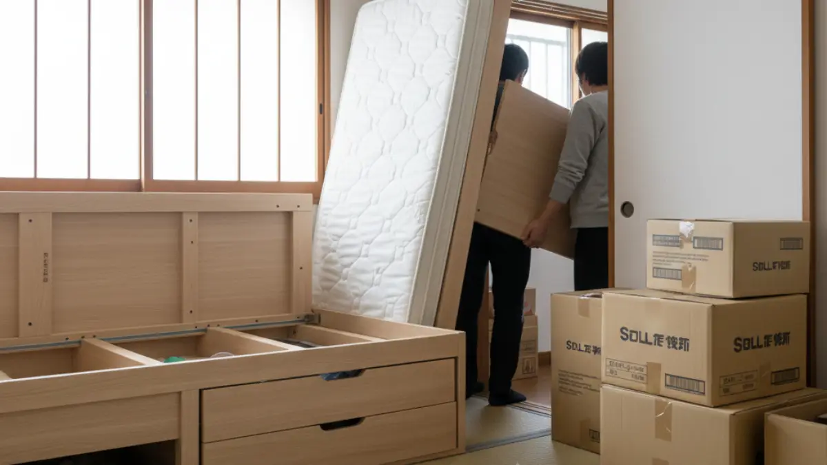収納付きベッドは引っ越しが大変 収納付きベッドが重く引っ越し時に負担になるイメージ