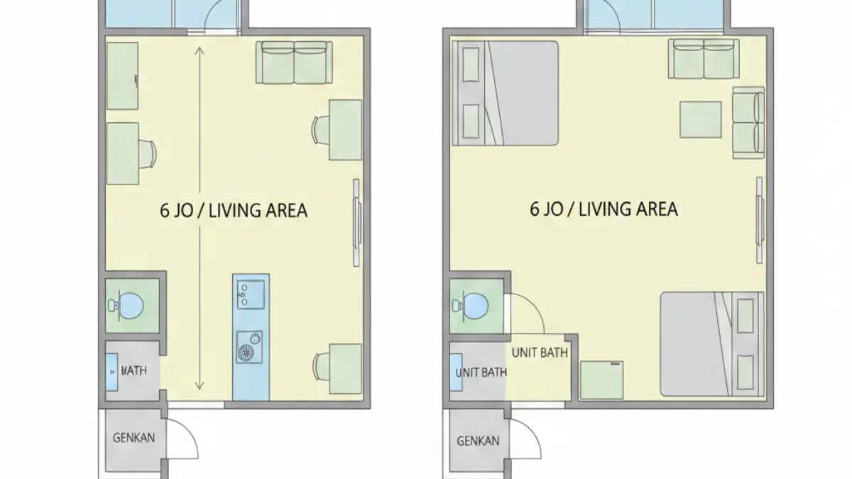 6畳縦長と横長の間取り構造を比較した図解