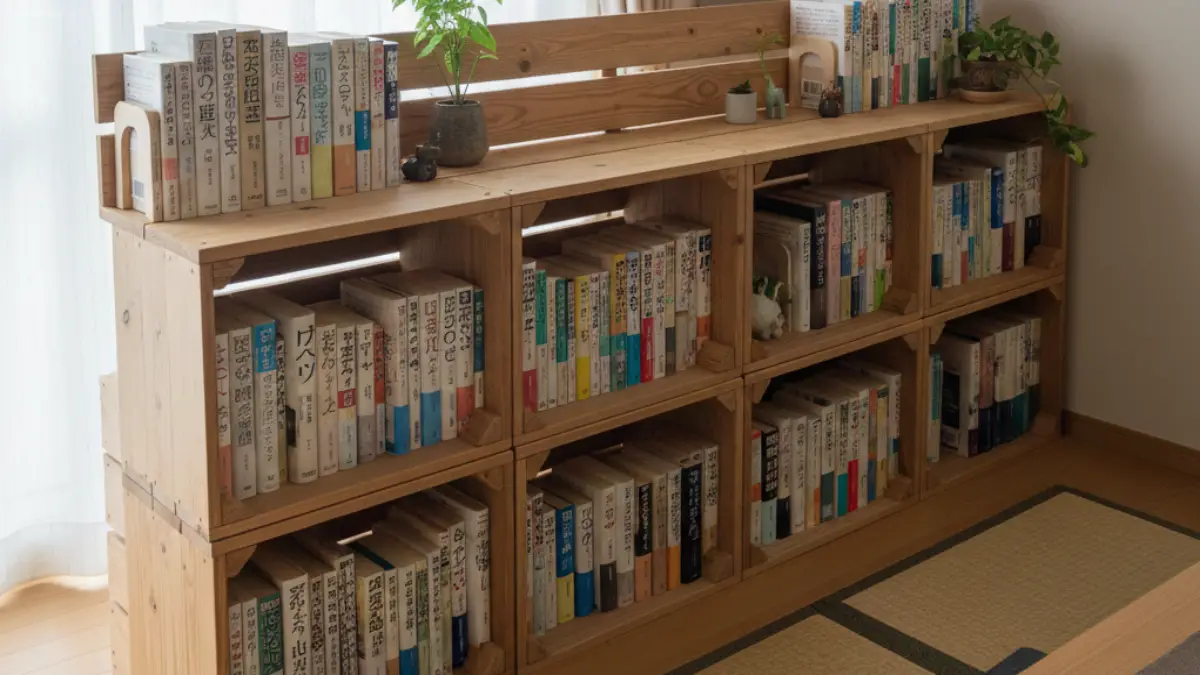 本棚の奥の列だけを数センチ底上げして背表紙が見えるようにしたDIYのイメージ