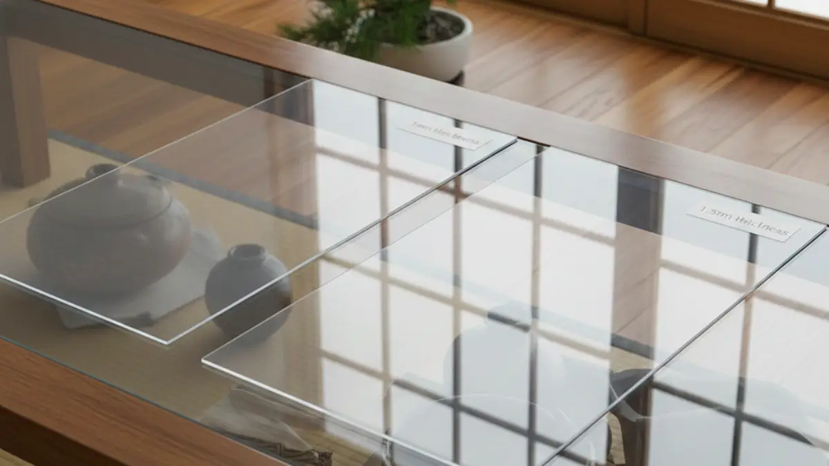 透明テーブルマット厚み比較 ガラステーブル用透明マットの厚み比較 1mmと1.5mm