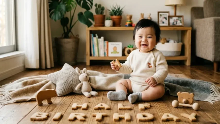 アルファベットクッキー月齢フォト アルファベットクッキーで作るハーフバースデー写真