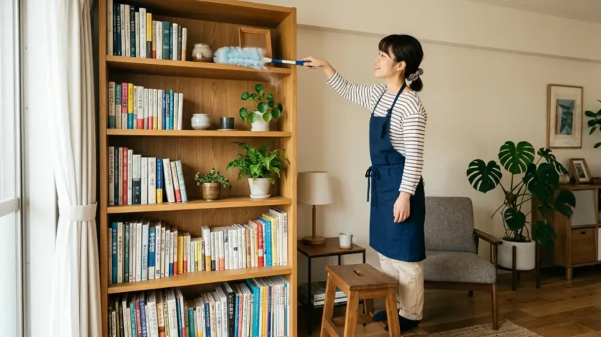 本棚のホコリ掃除の基本手順 本棚 掃除 ホコリを上から下へ取る方法