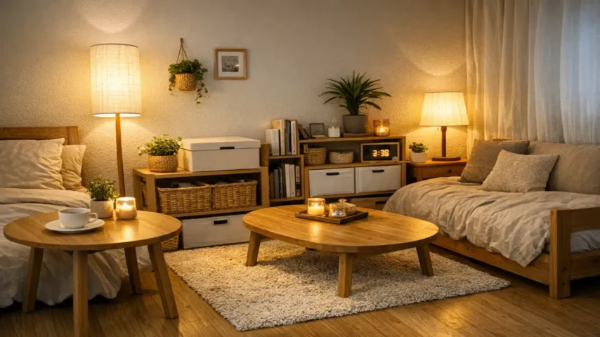 カフェ風インテリア照明レイアウト カフェ風部屋作り ワンルームの照明と家具配置