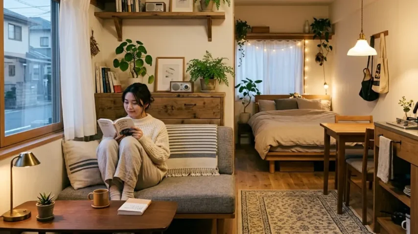 カフェ風ワンルーム完成例 カフェ風部屋作り ワンルームの完成イメージ