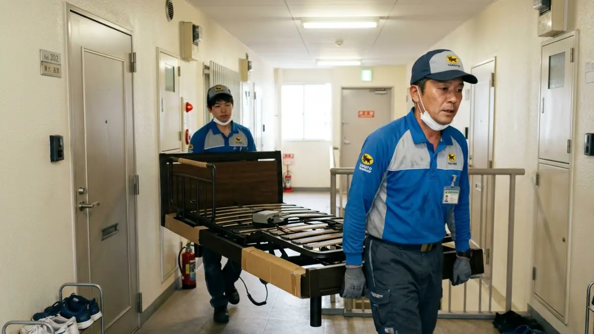 電動ベッドの搬入とサイズ問題 電動ベッドの搬入サイズを確認する配送シーン