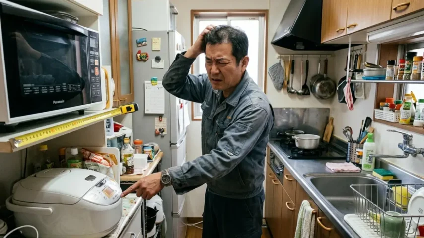 ニトリ調理家電のサイズや設置スペースを確認しているイメージ