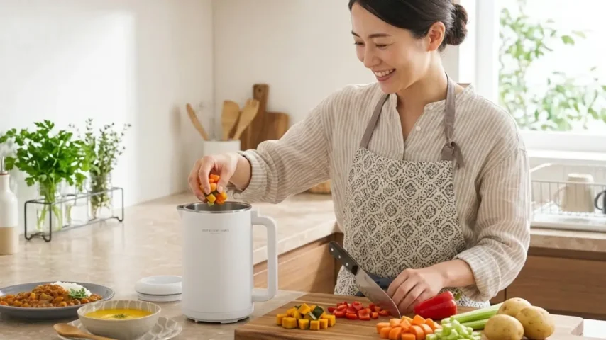 ニトリ スープ メーカーの使い方 ニトリ スープ メーカーの使い方 食材を入れて調理する様子