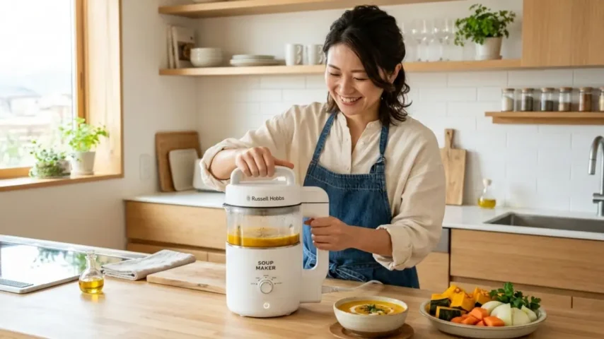 ニトリ スープ メーカーの使用イメージ ニトリ スープ メーカーでポタージュスープを作るキッチンイメージ