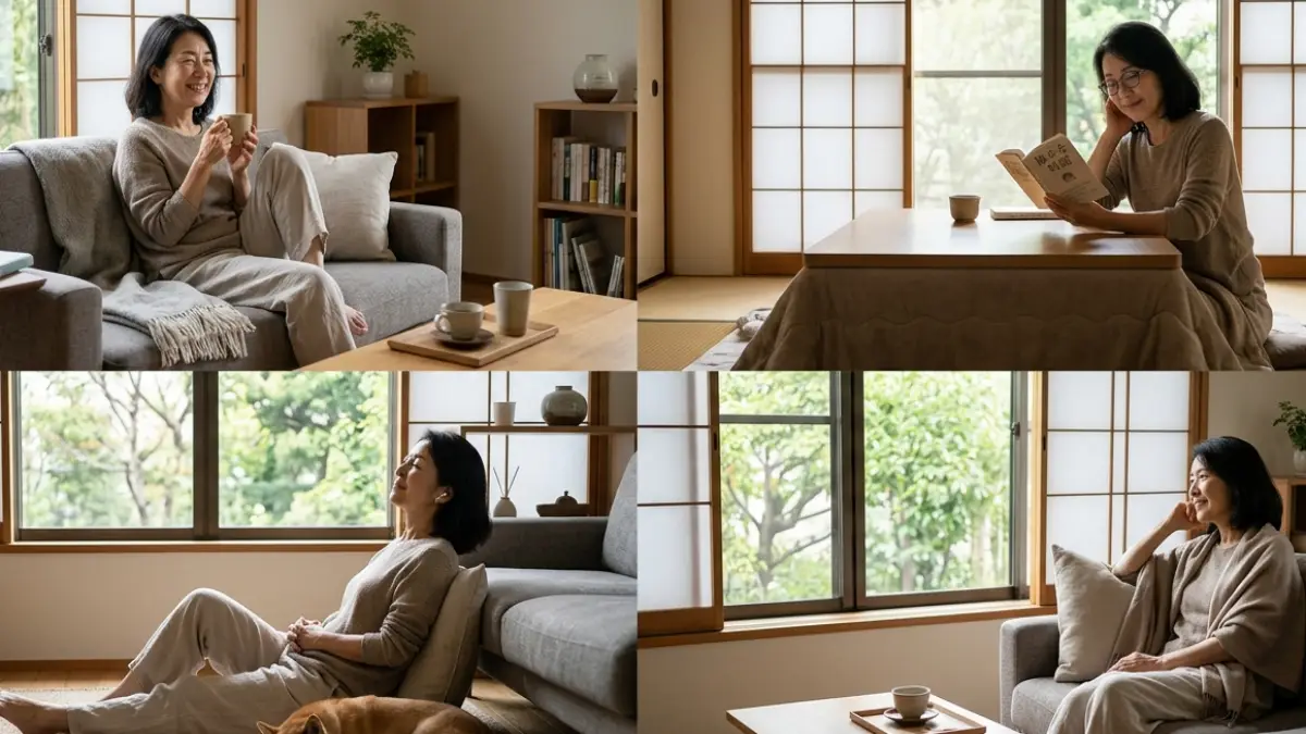 50代女性 一人暮らしインテリア 心地よい暮らし 50代女性 一人暮らしインテリア 落ち着いた部屋でくつろぐ