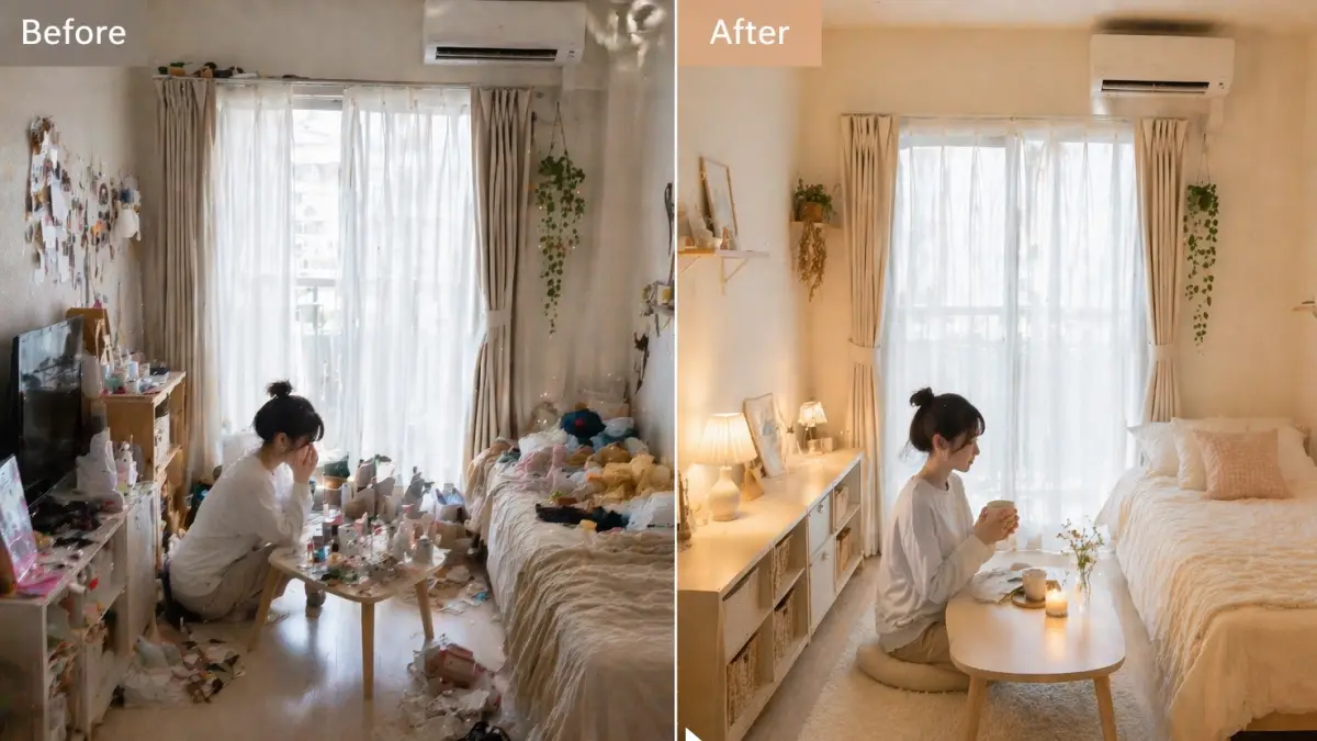 おしゃれな部屋作り女子6畳のビフォーアフター比較