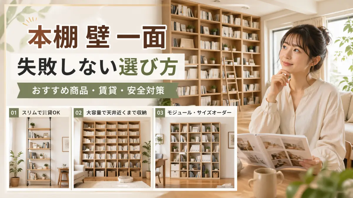 本棚 壁 一面で失敗しない選び方を解説する横長アイキャッチ画像