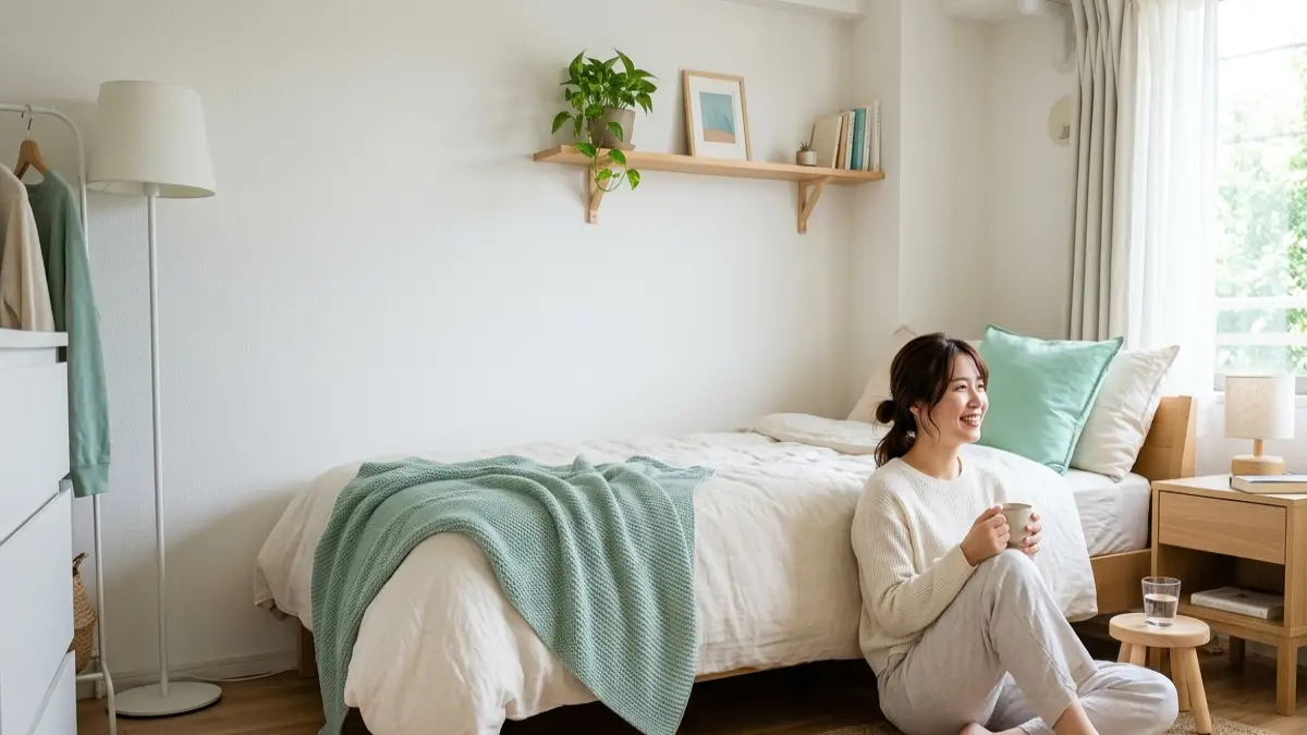 一人暮らし インテリア ミント グリーンの爽やかな印象が伝わる部屋