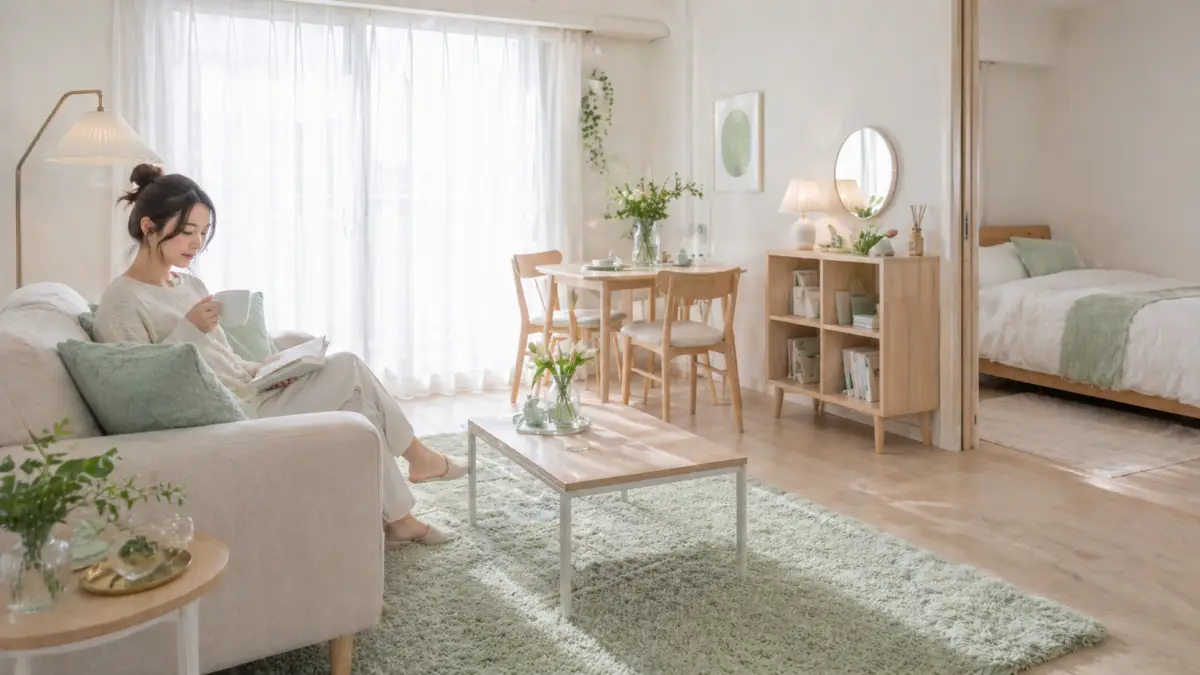 一人暮らし インテリア ミント グリーンの少量使いをまとめた部屋イメージ