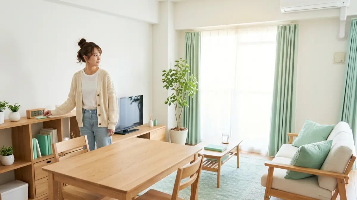 一人暮らし インテリア ミント グリーンを3色ルールで整えた部屋