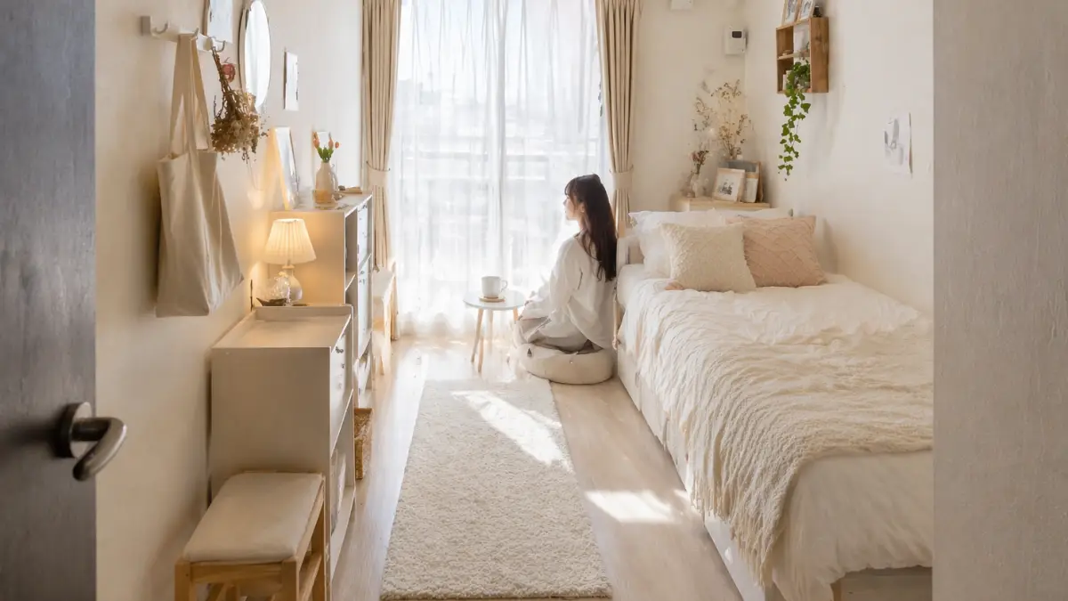 6畳レイアウト女子縦長で広く見せた配置例