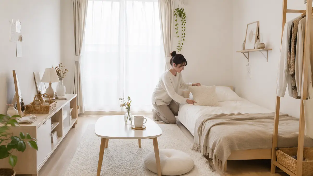 6畳レイアウト女子シンプルで整えたおしゃれな部屋