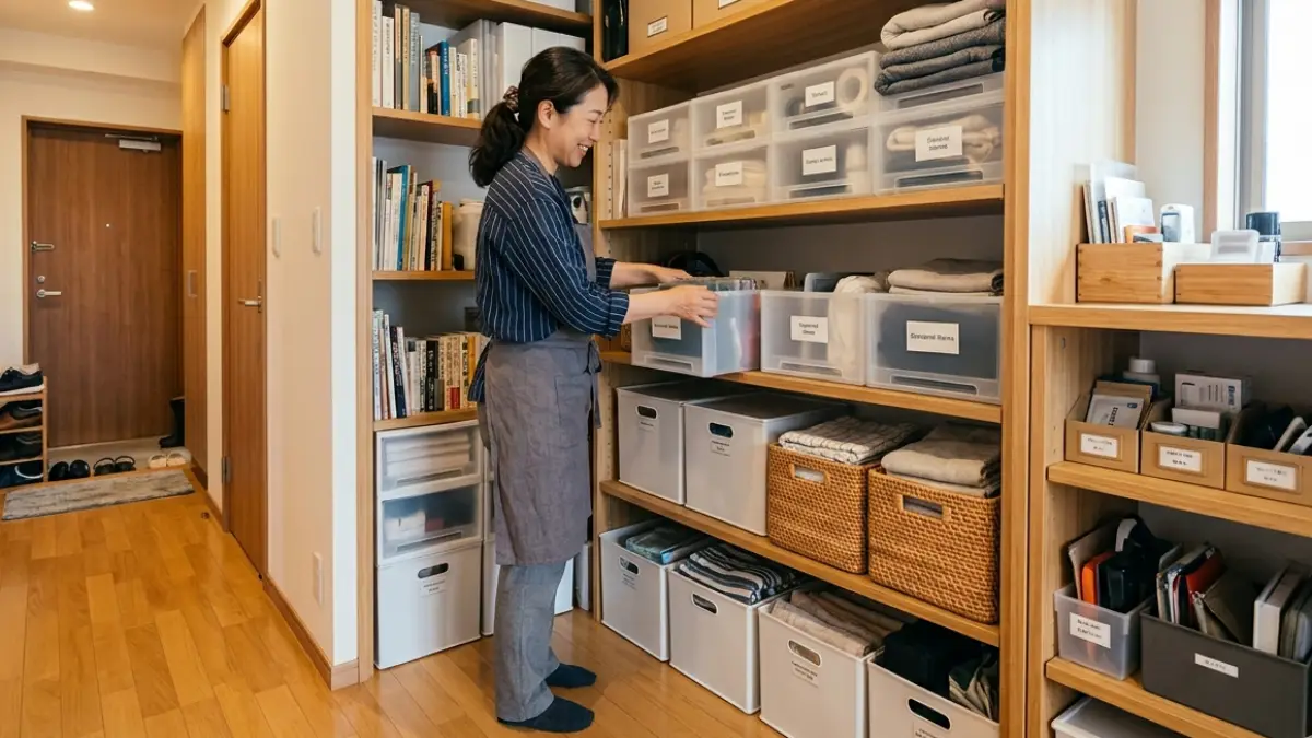 50代女性 一人暮らし 収納と安全対策 50代女性 一人暮らし 収納 整理された安全な部屋