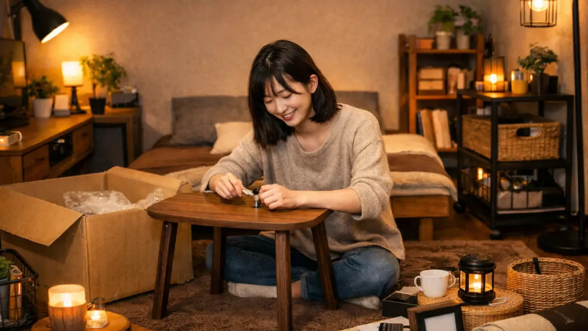 スタバ風インテリア一人暮らしを安く作る部屋と女性の実例