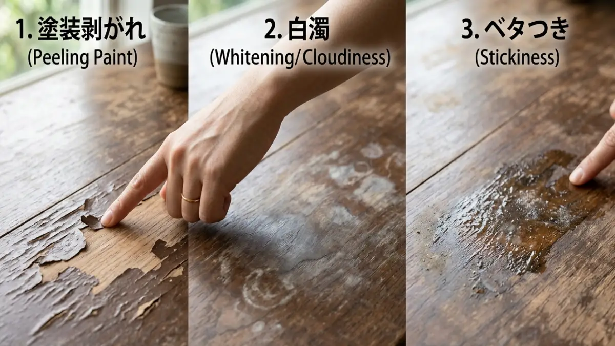 テーブルコーティングはがれの原因別の違い