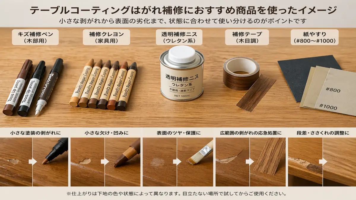 テーブルコーティングはがれ補修に使うおすすめ商品のイメージ