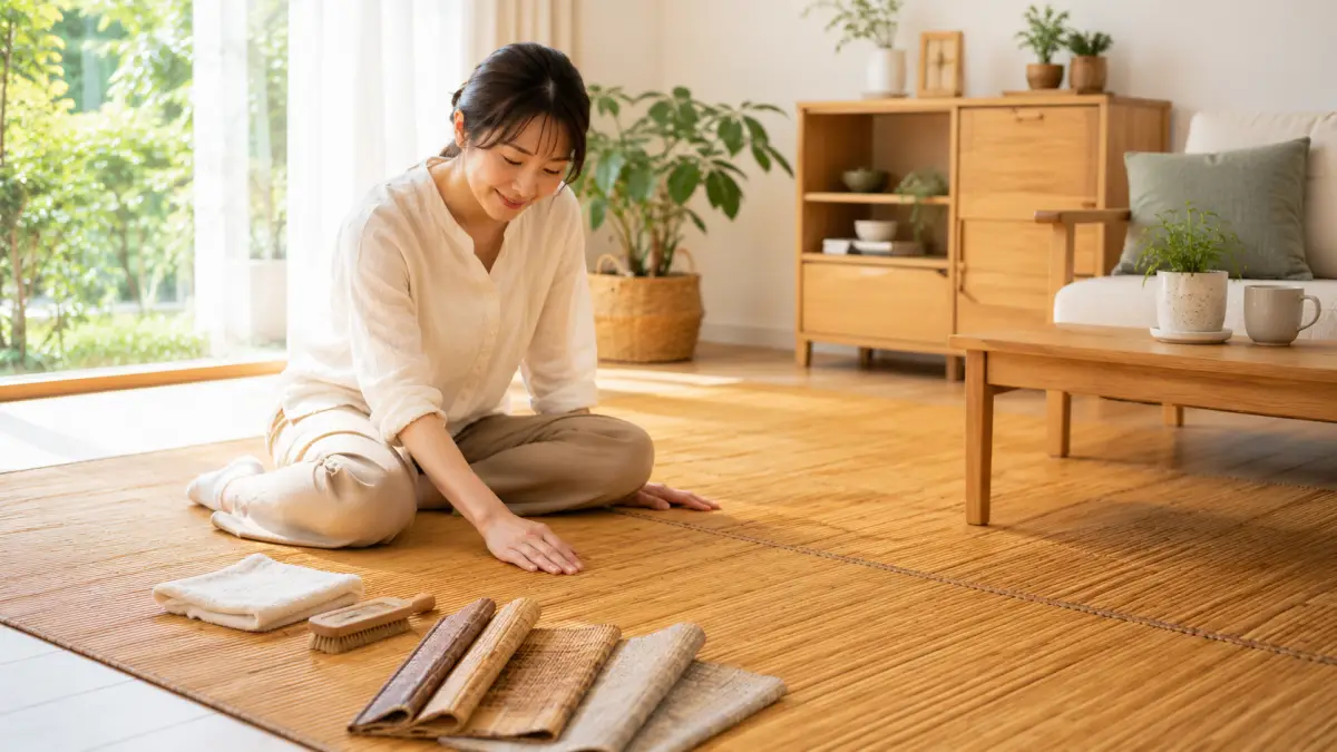 竹ラグささくれの対策と選び方を確認する日本人女性