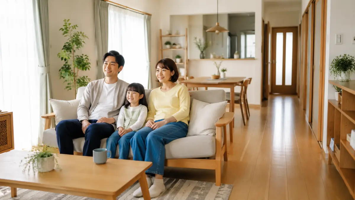 ソファが必要な人の特徴を示す家族でくつろぐ日本のリビング