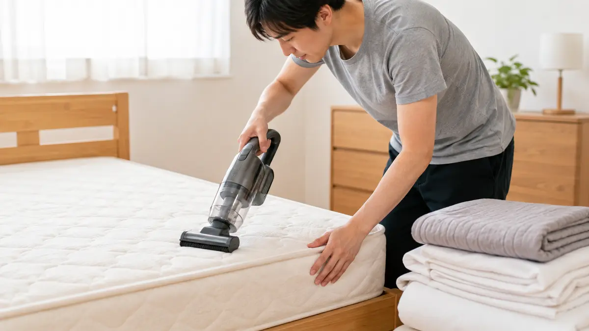 掃除機を使ったマットレスの虫対策 マットレスの縫い目や表面に掃除機をかける虫対策